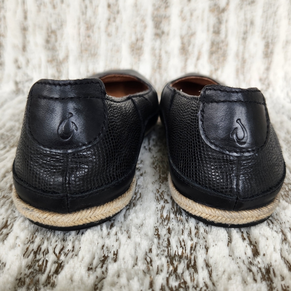 Olukai "Lino" Leather Espadrille Flat Shoes Black | Women's Size 7.5 - Picture 5 of 12